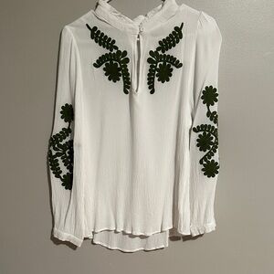 White Blouse with Green Embroidery